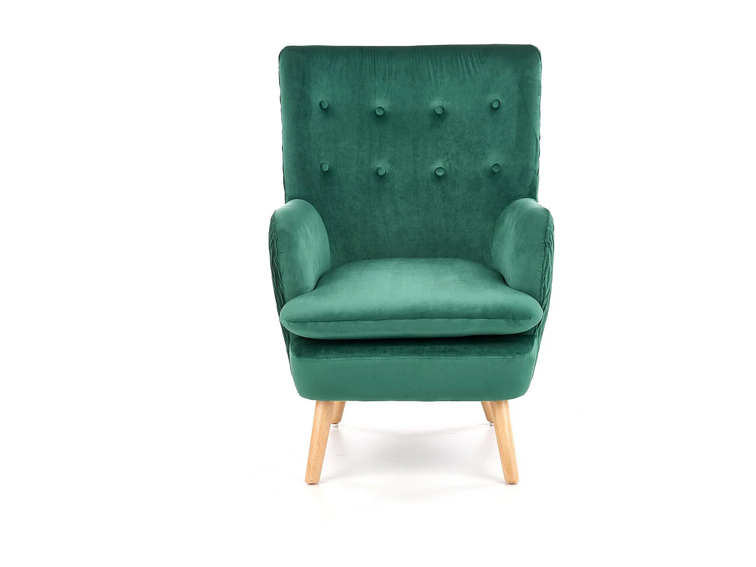 Fauteuil en velours vert avec pieds en bois massif Coventry