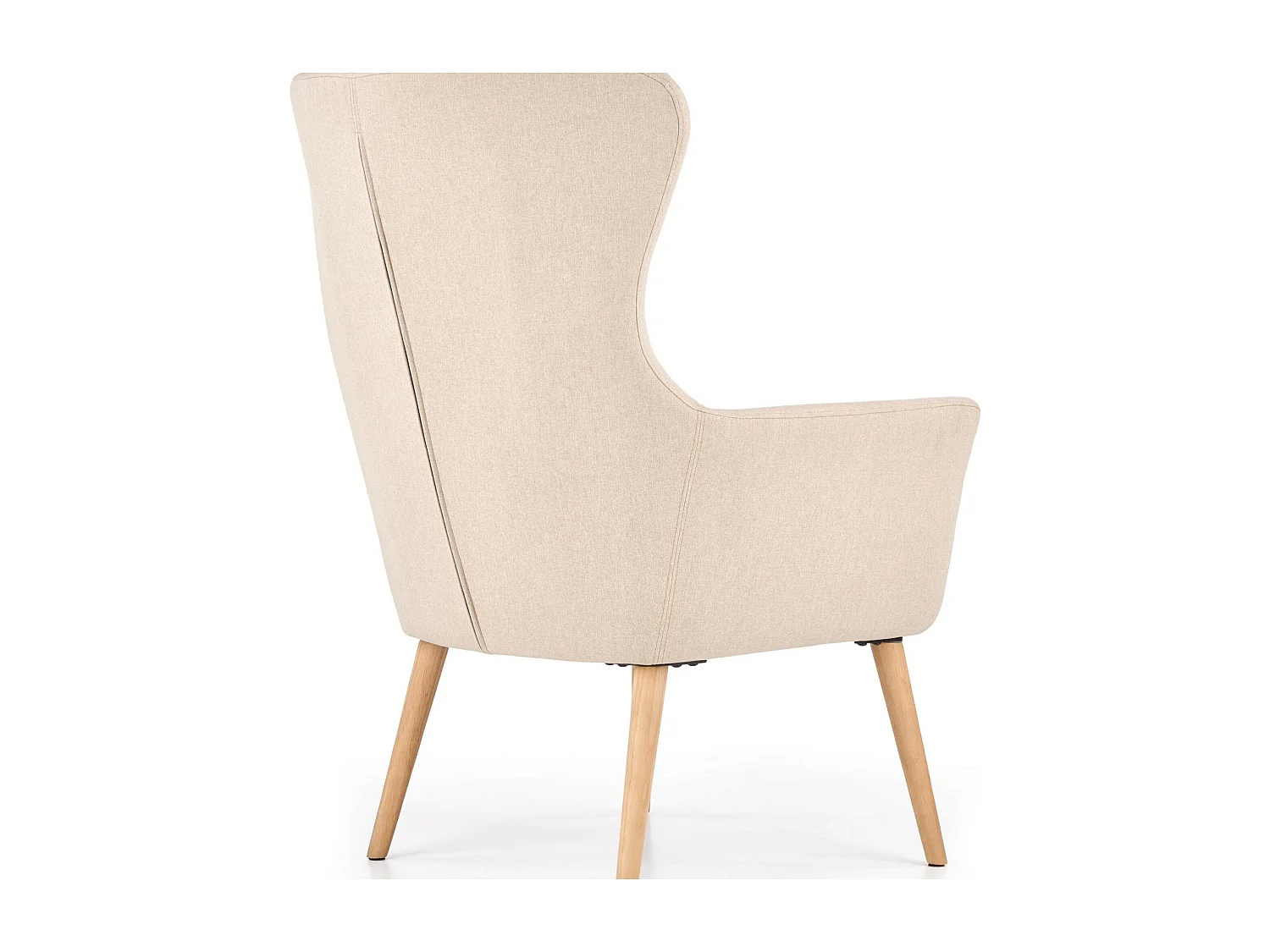 Fauteuil rembourré en tissu beige avec dossier haut et pieds en bois de caoutchouc WISH