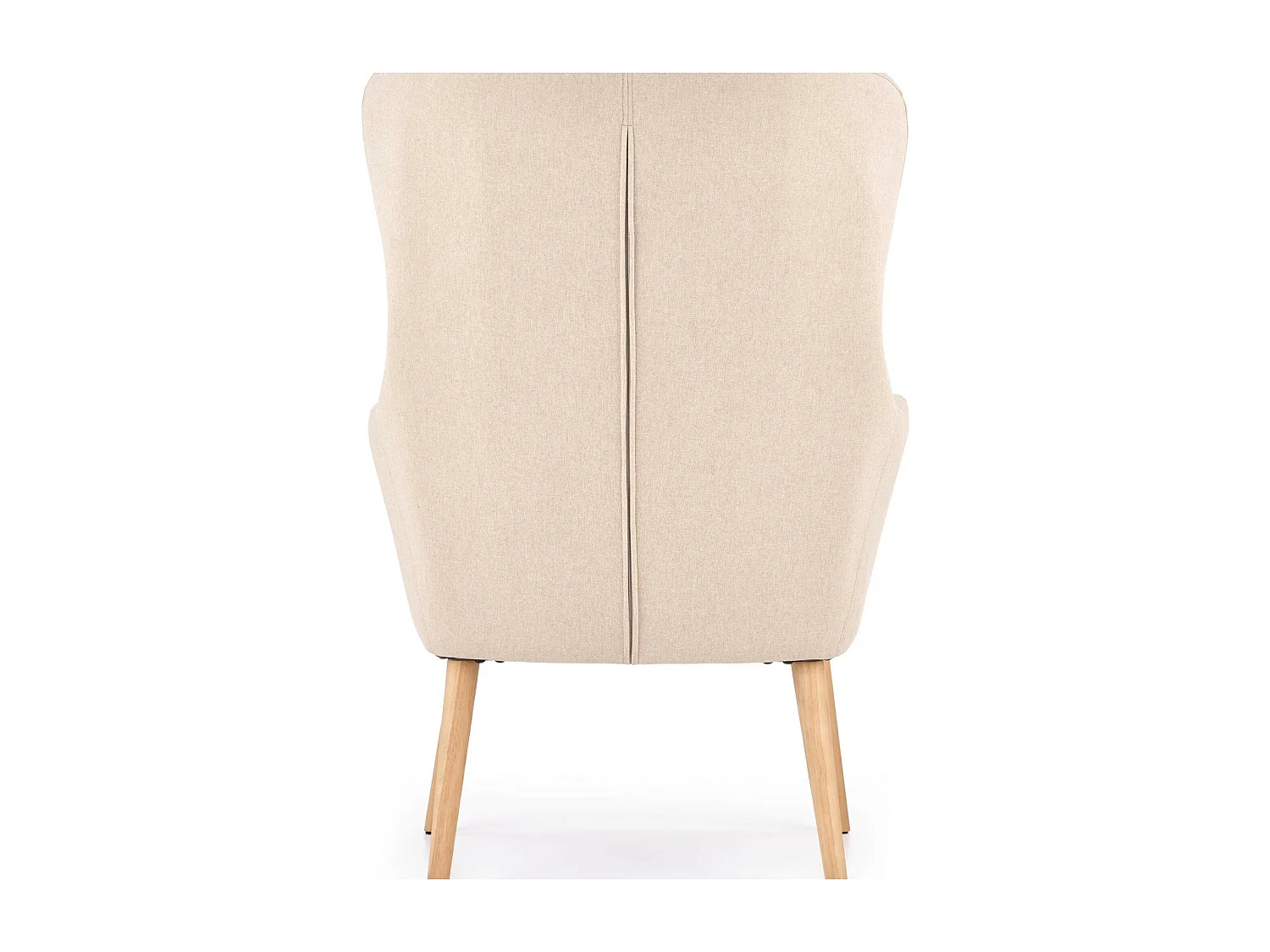 Fauteuil rembourré en tissu beige avec dossier haut et pieds en bois de caoutchouc WISH
