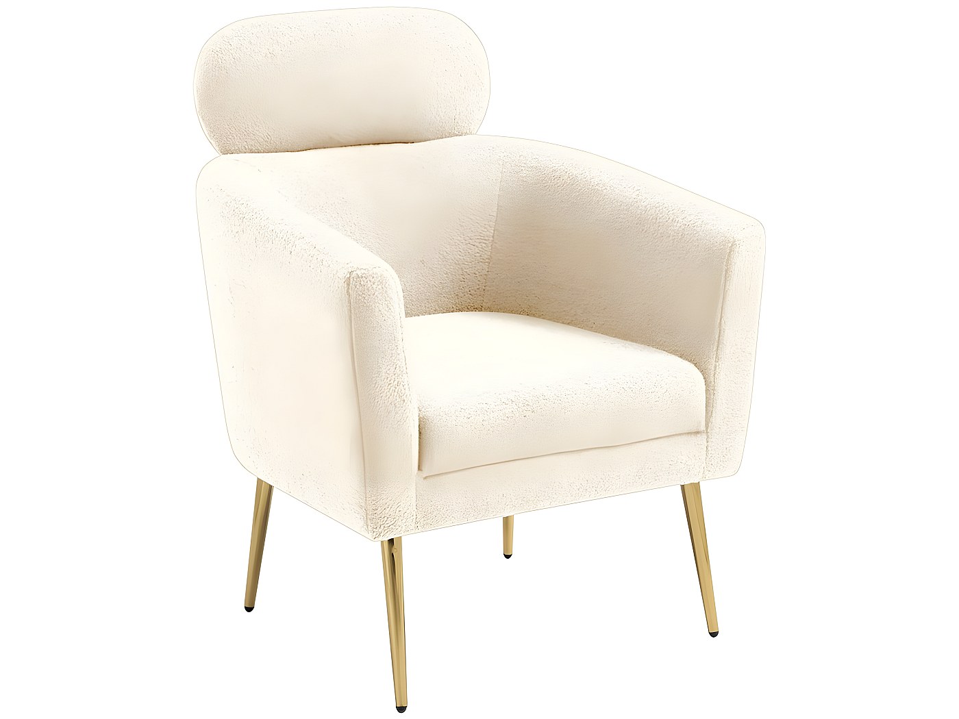 Fauteuil Velours Crème San Marco, Pieds Fer Doré, Salon, 88x60x61 Cm