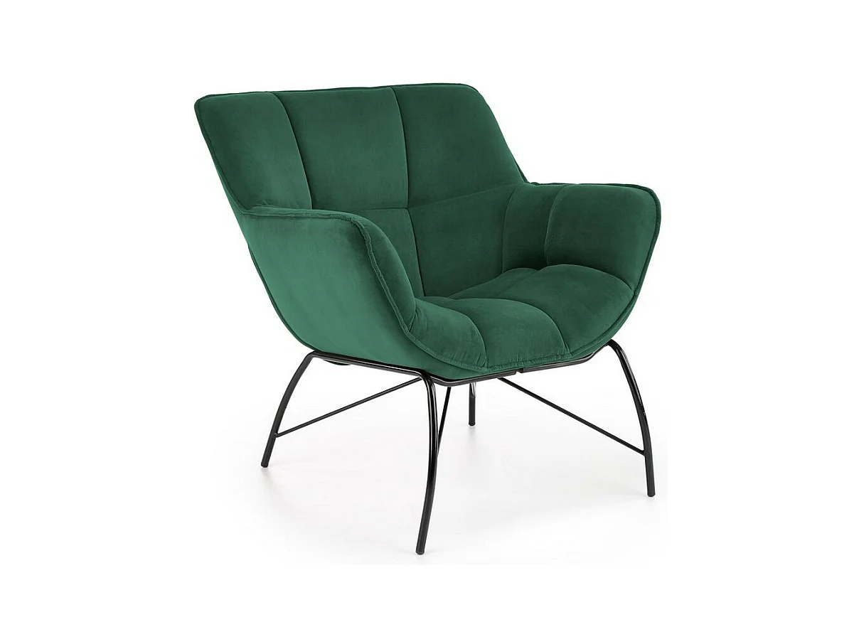 Fauteuil contemporain en velours vert avec pieds design en métal noir BRIAC