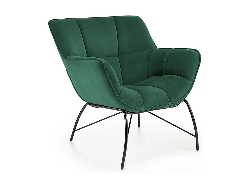 Poltrona contemporanea in velluto verde con gambe di design in metallo nero BRIAC