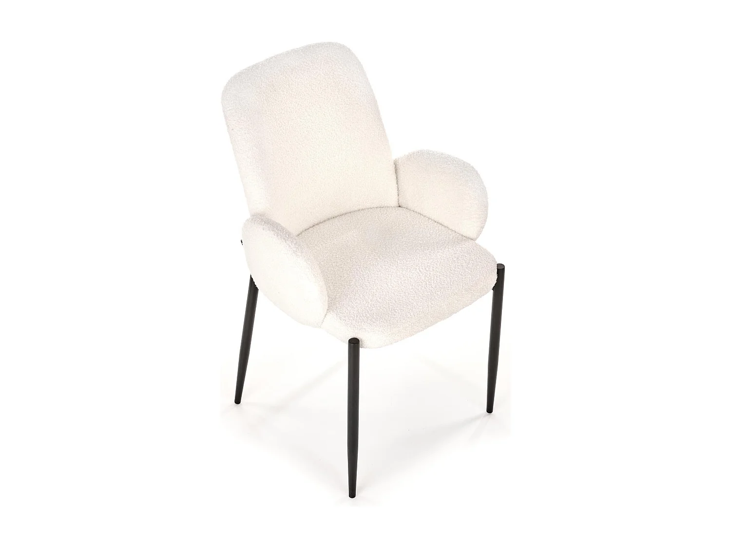 Silla contemporánea en tejido bouclé crema con brazos y patas de metal negro HORN