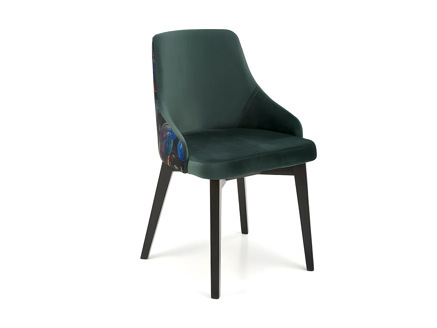 Chaise en velours vert foncé avec dossier multicolore Andrea