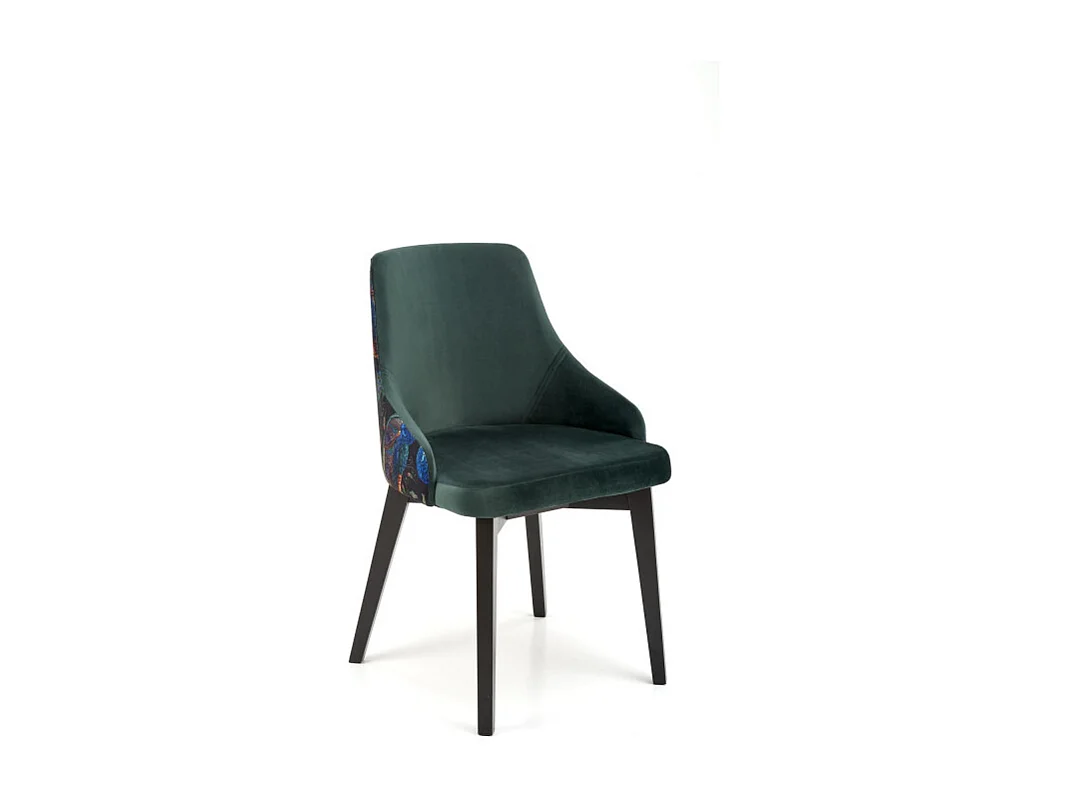 Silla de terciopelo verde oscuro con respaldo Andrea multicolor