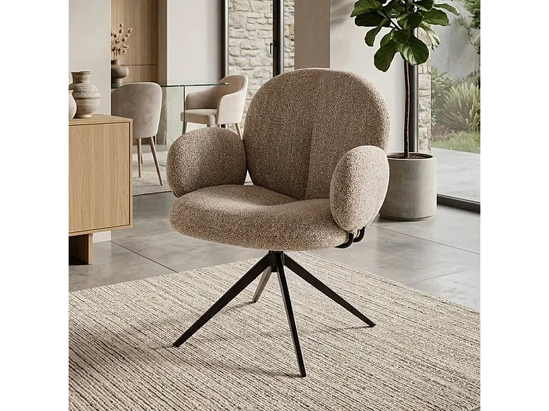 Chaise pivotante en tissu beige avec accoudoirs Andrea