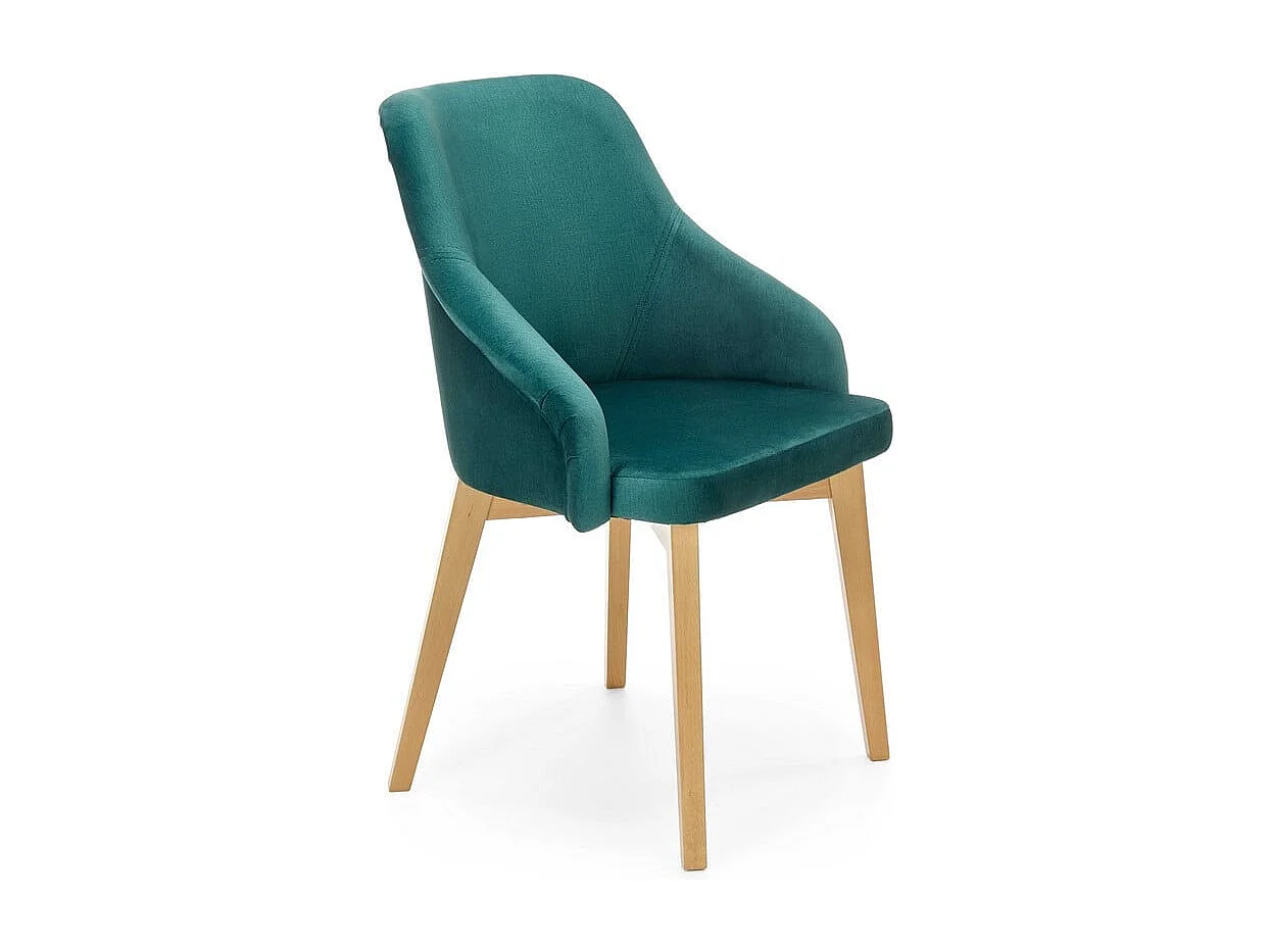 Chaise de salle à manger en tissu vert avec pieds en bois massif KANDRA