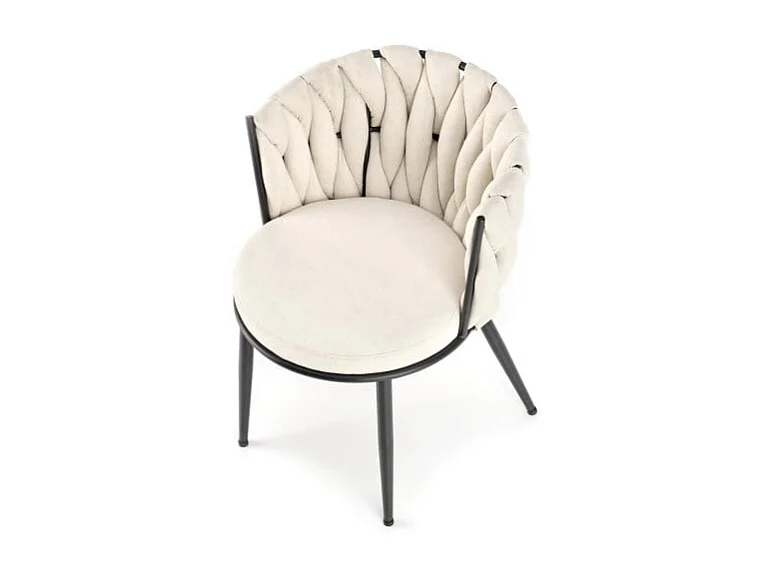 Silla de diseño en tejido beige con estructura de metal negro Closer