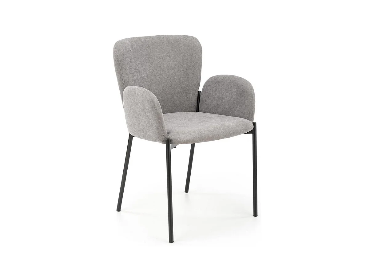 Chaise de salle à manger en tissu gris avec accoudoirs et pieds en métal noir CYBELE