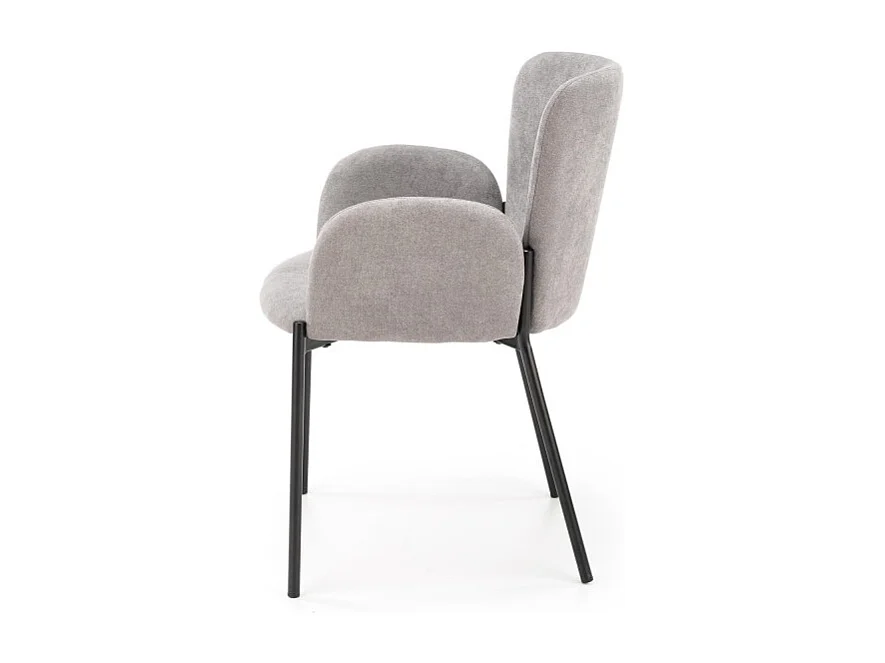 Chaise de salle à manger en tissu gris avec accoudoirs et pieds en métal noir CYBELE