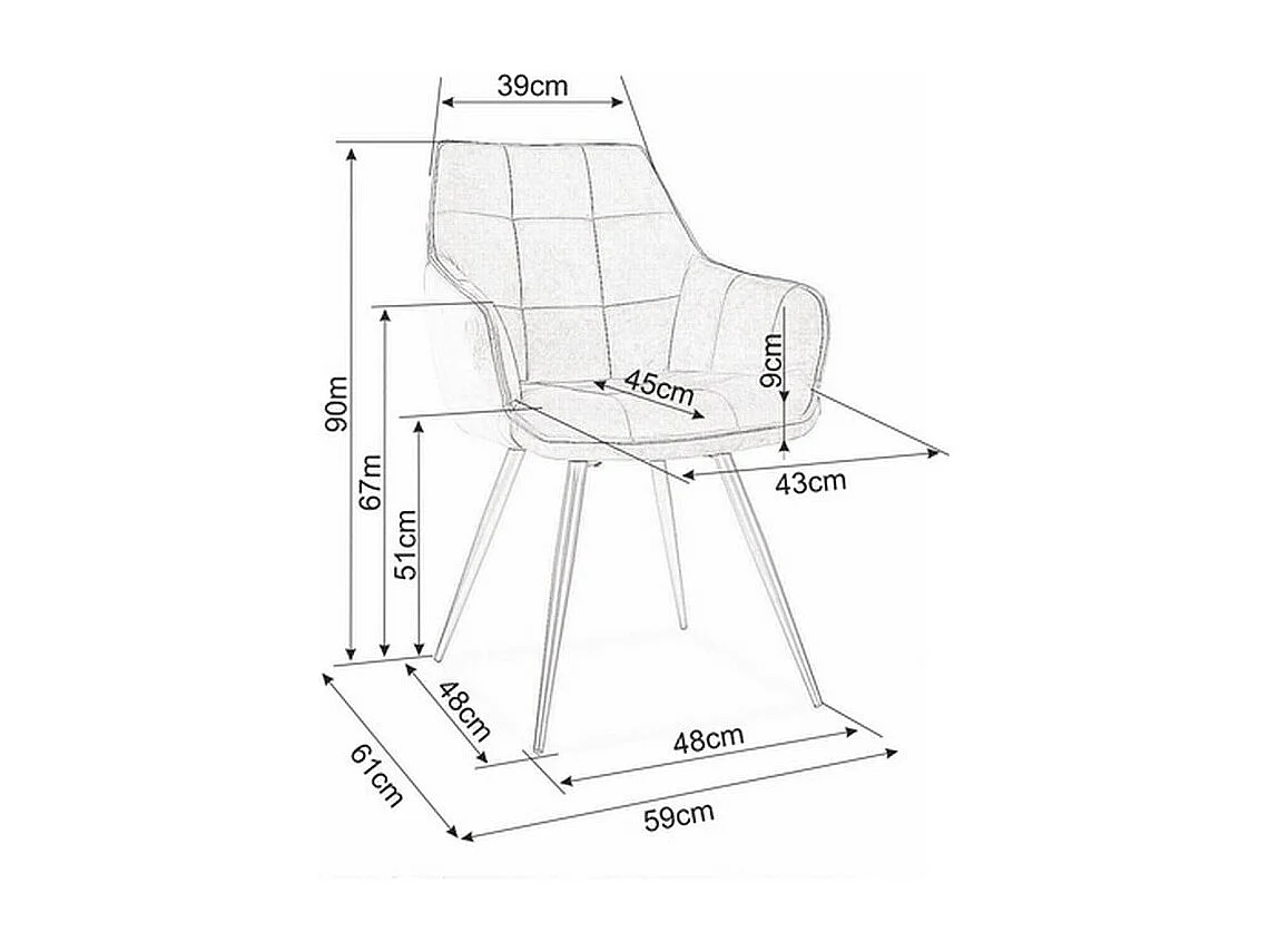 Chaise design métal noir et velours gris Deli