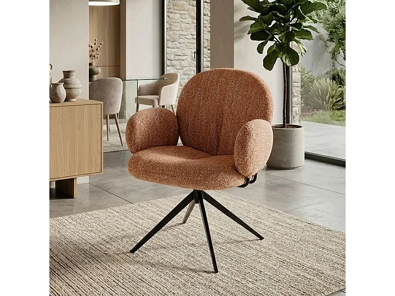 Chaise pivotante en tissu cannelle avec accoudoirs Andrea
