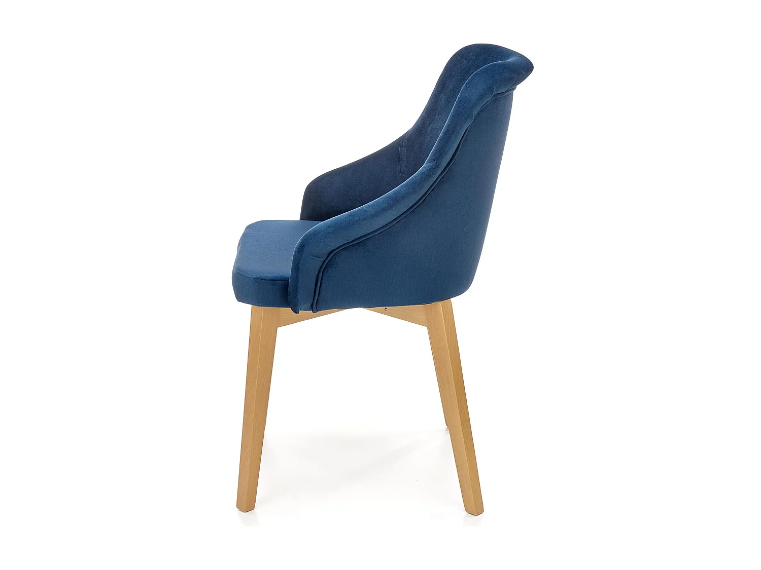 Sedia da pranzo in tessuto blu con gambe in legno massiccio KANDRA