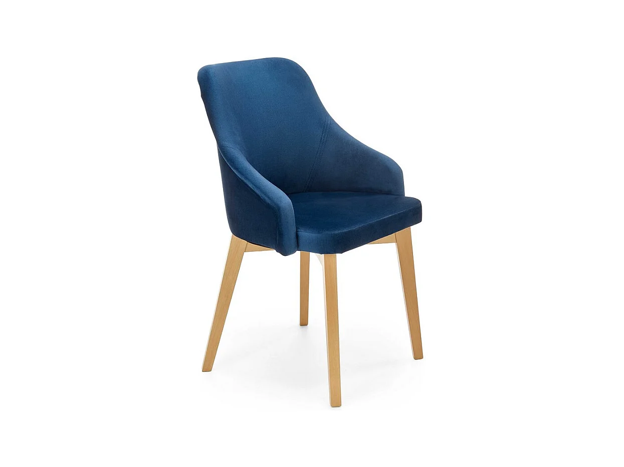 Chaise de salle à manger en tissu bleu avec pieds en bois massif KANDRA