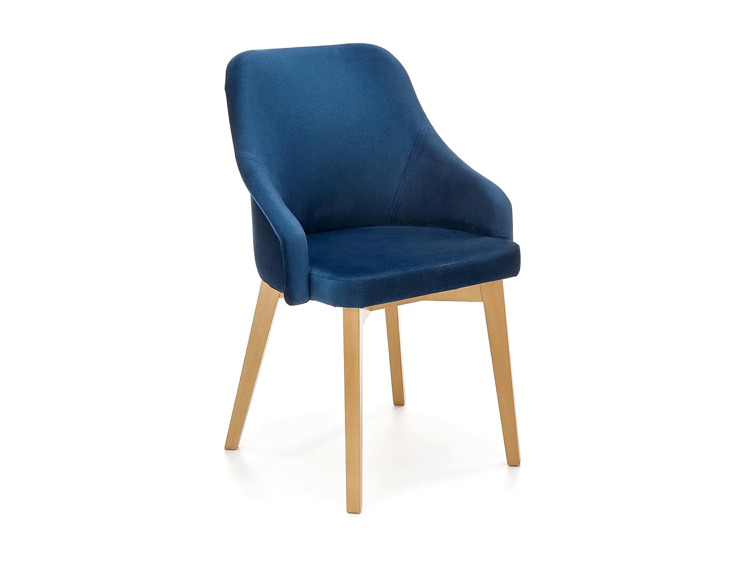 Silla de comedor de tela azul con patas de madera maciza KANDRA