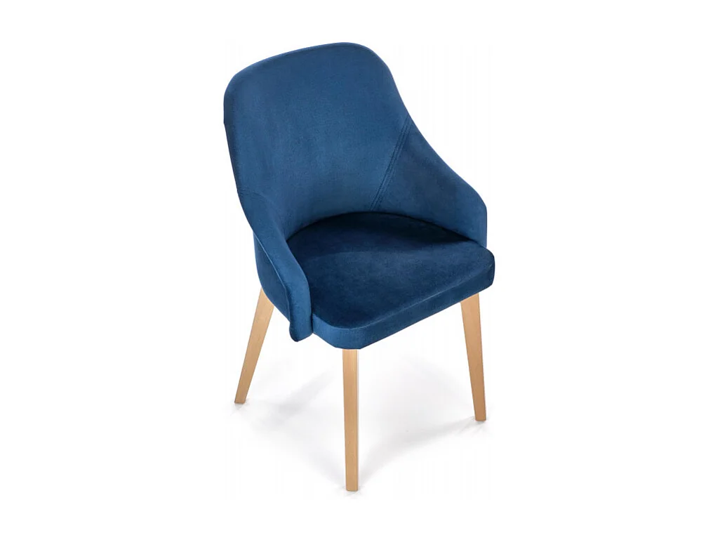 Chaise de salle à manger en tissu bleu avec pieds en bois massif KANDRA