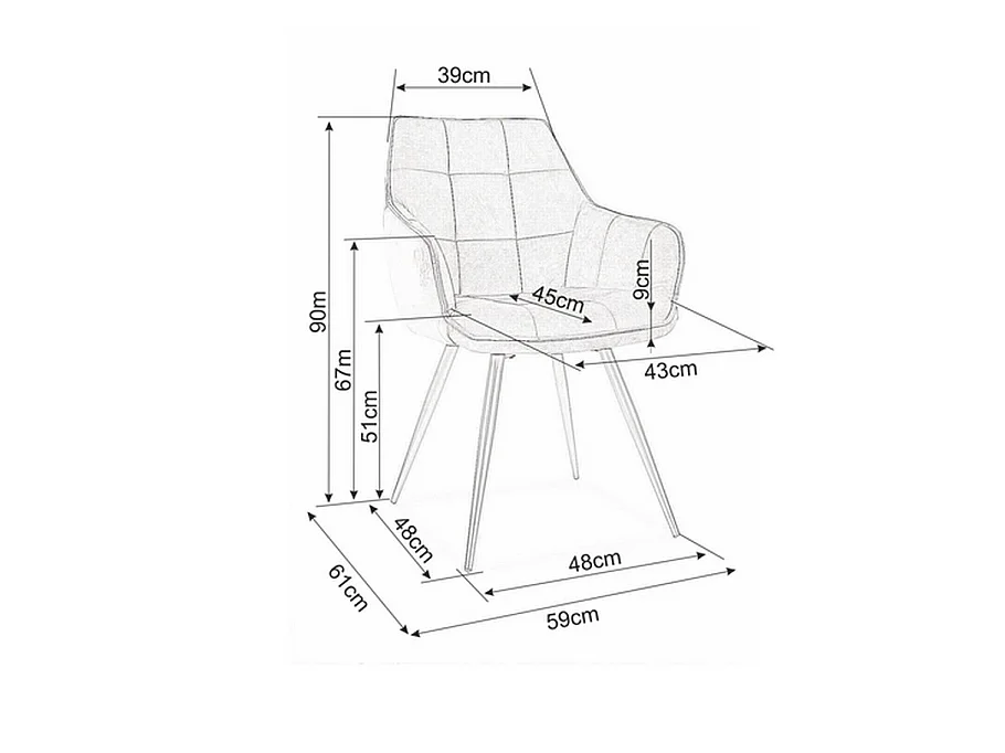 Chaise design métal noir velours bleu Deli