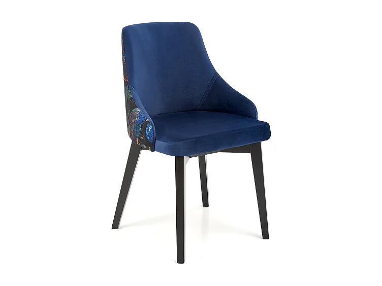 Silla de terciopelo azul oscuro con respaldo Andrea multicolor