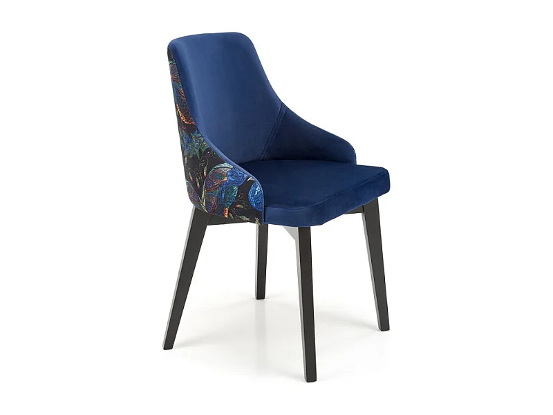 Silla de terciopelo azul oscuro con respaldo Andrea multicolor