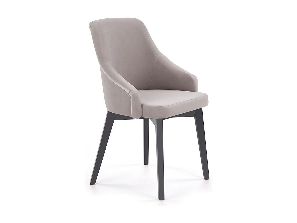 Sedia da pranzo in velluto grigio chiaro KANDRA con gambe in legno massiccio grigio grafite