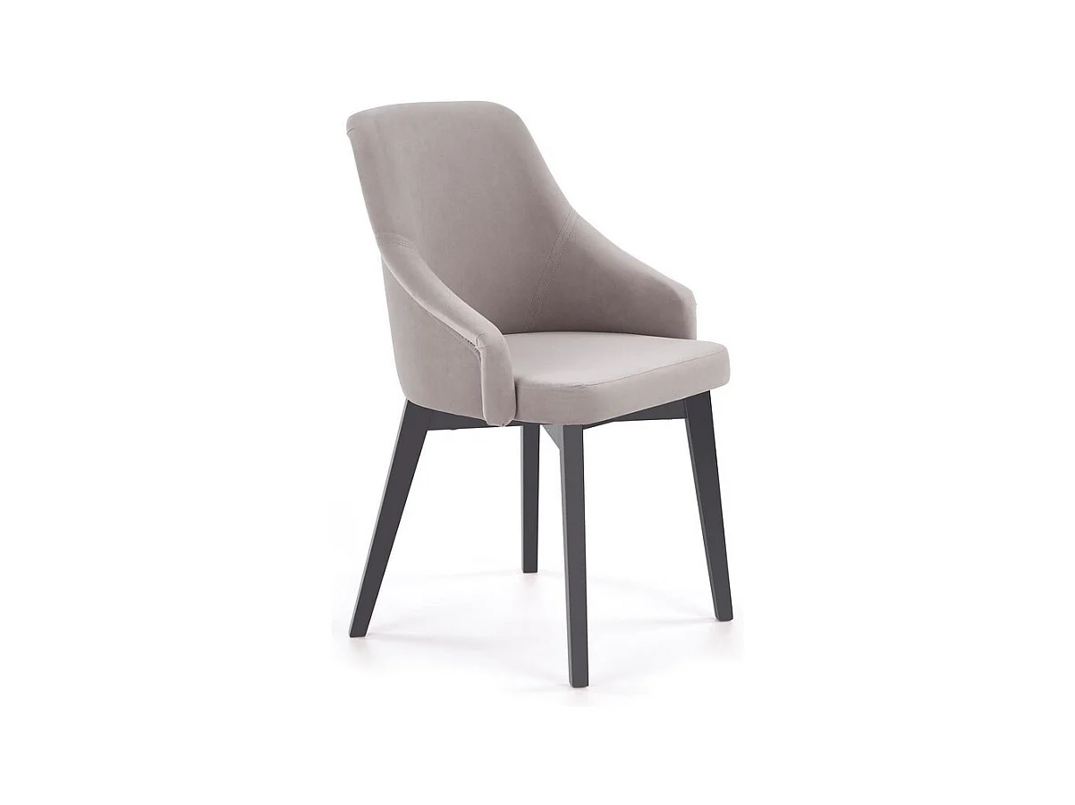 Chaise de salle à manger en velours gris clair avec pieds gris graphite en bois massif KANDRA
