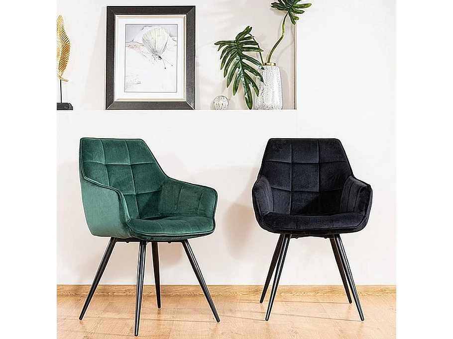 Chaise design métal noir et velours vert Deli