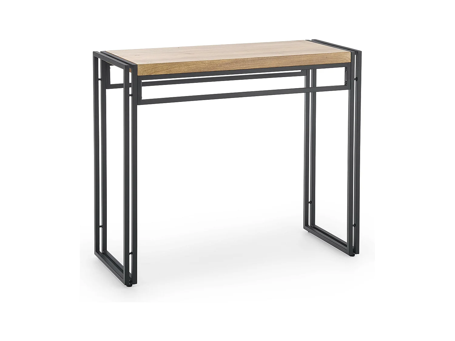 Console plateau style chêne doré et pieds en acier noir Aqua
