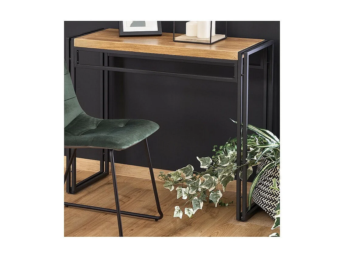 Console plateau style chêne doré et pieds en acier noir Aqua