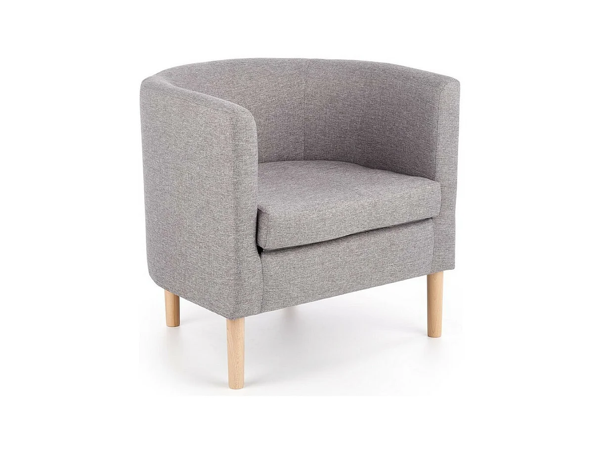 Fauteuil cabriolet en tissu gris avec pieds en bois massif Soho