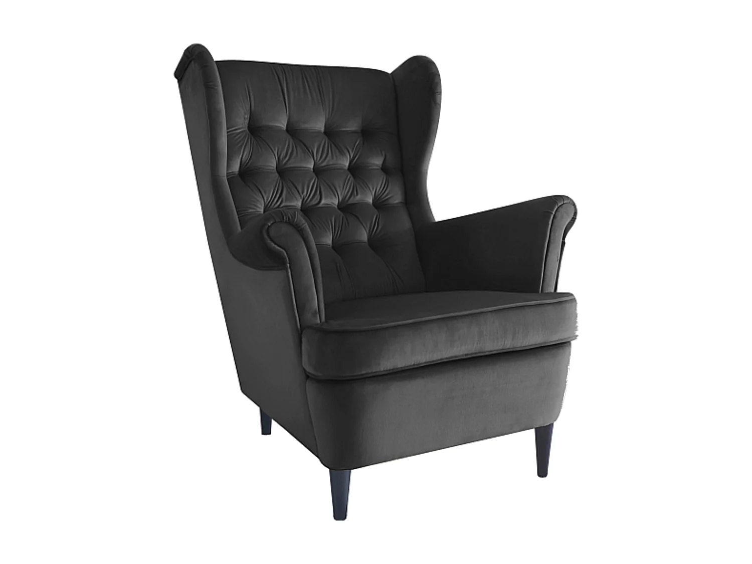 Fauteuil bergère capitonné velours noir Jolt