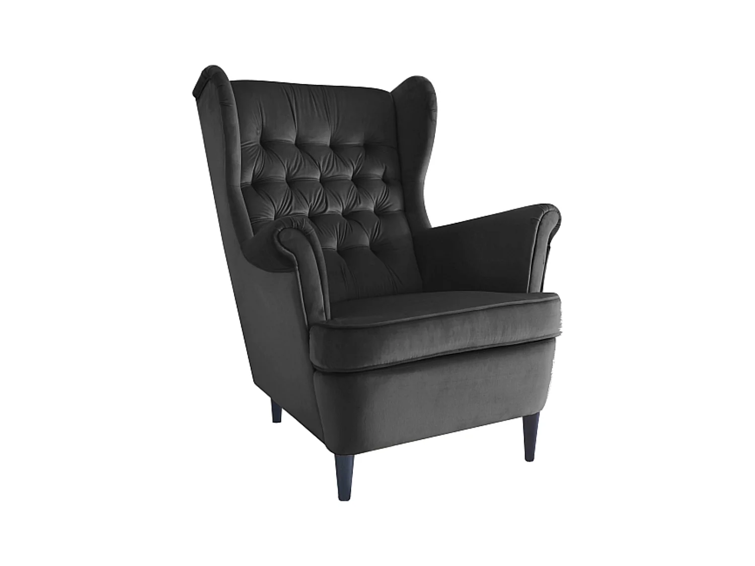 Fauteuil bergère capitonné velours noir Jolt