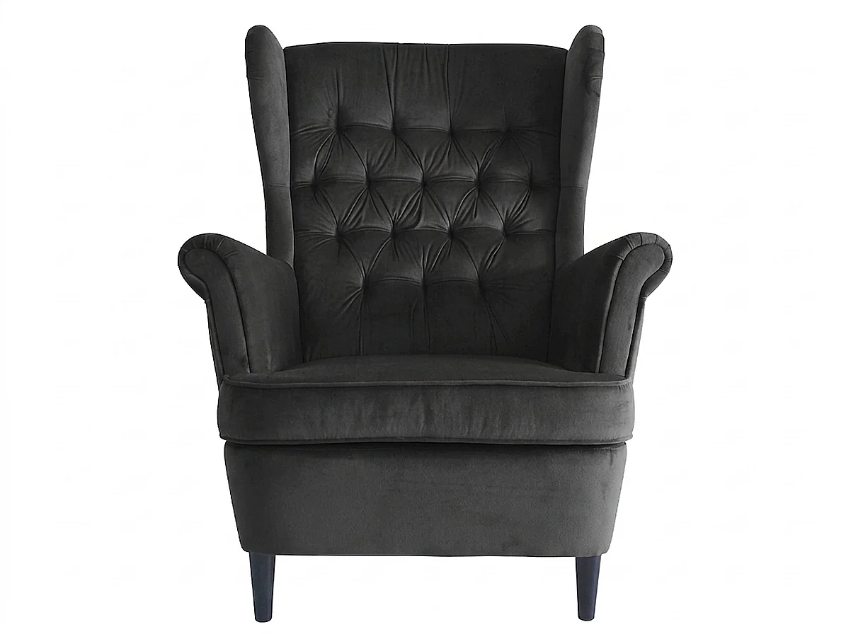Fauteuil bergère capitonné velours noir Jolt