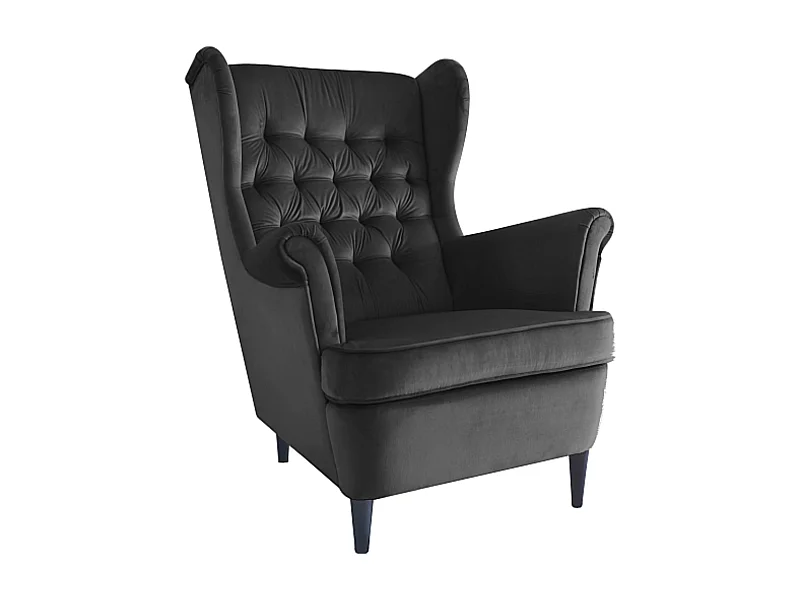 Fauteuil bergère capitonné velours noir Jolt