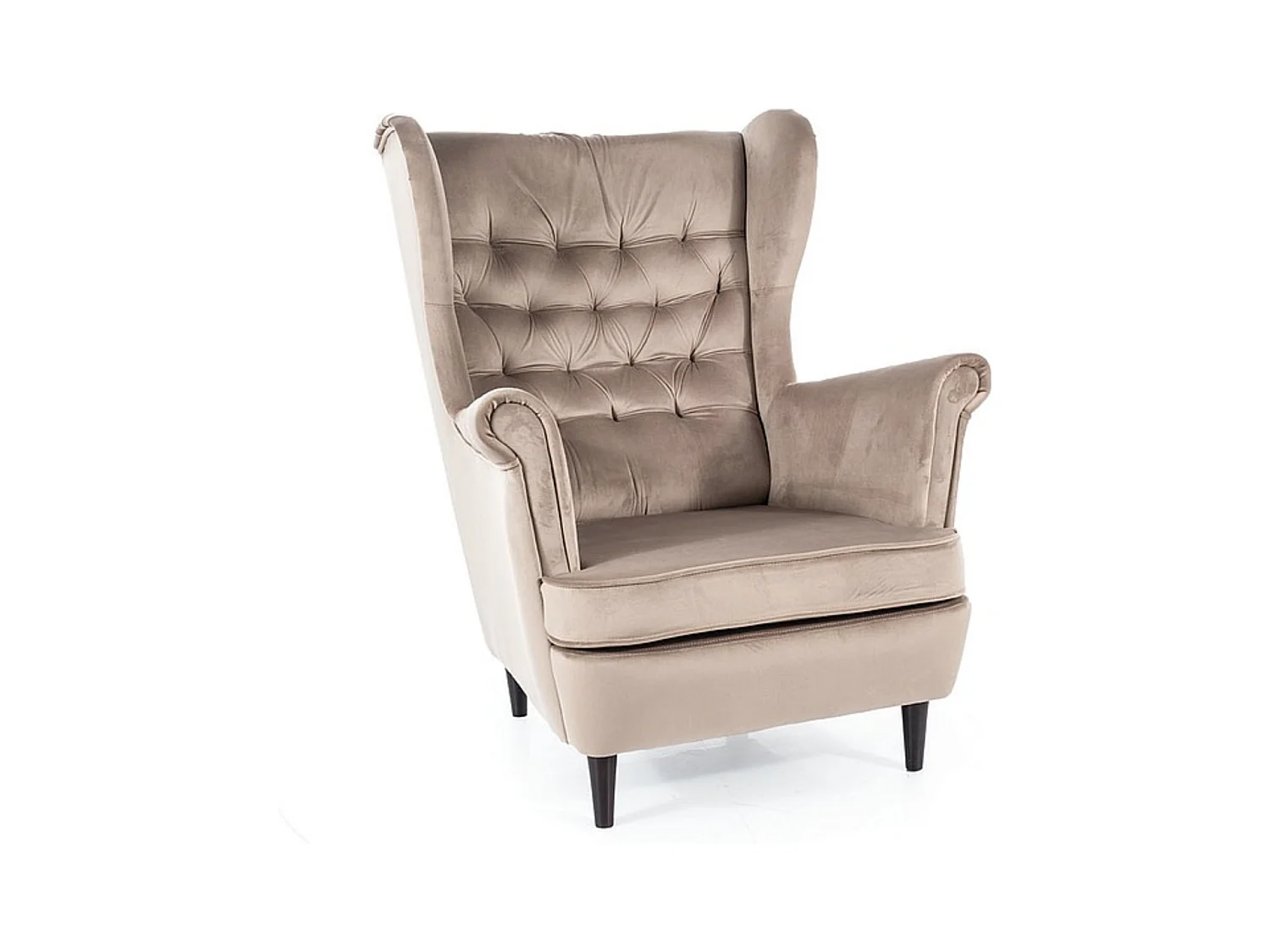 Fauteuil bergère capitonné en velours beige Jolt