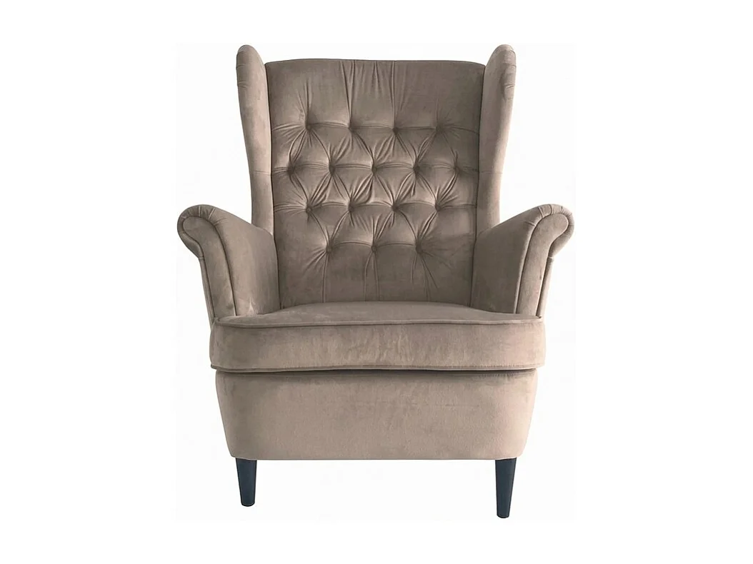Fauteuil bergère capitonné en velours beige Jolt