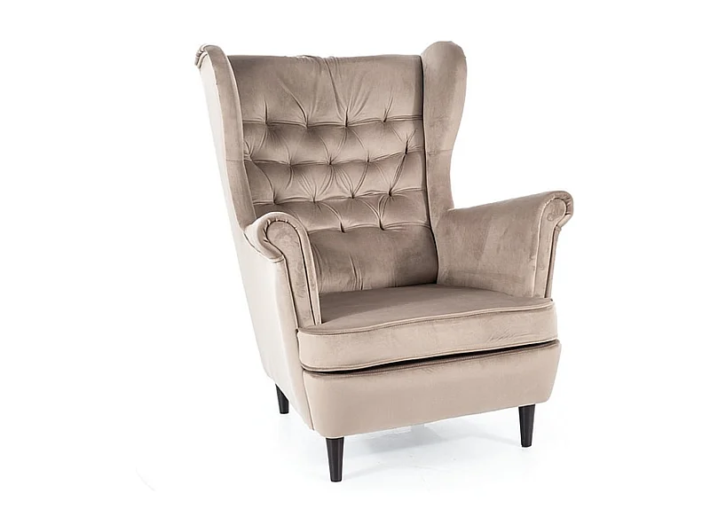Fauteuil bergère capitonné en velours beige Jolt