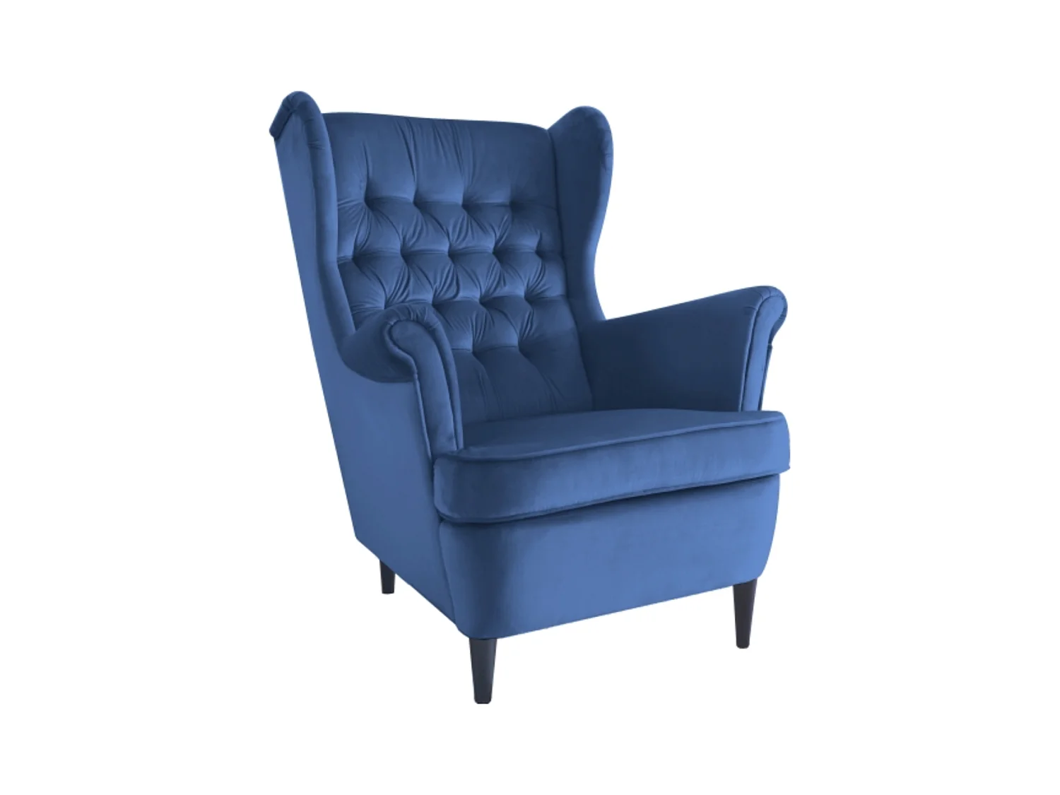 Fauteuil bergère en velours bleu capitonné Jolt
