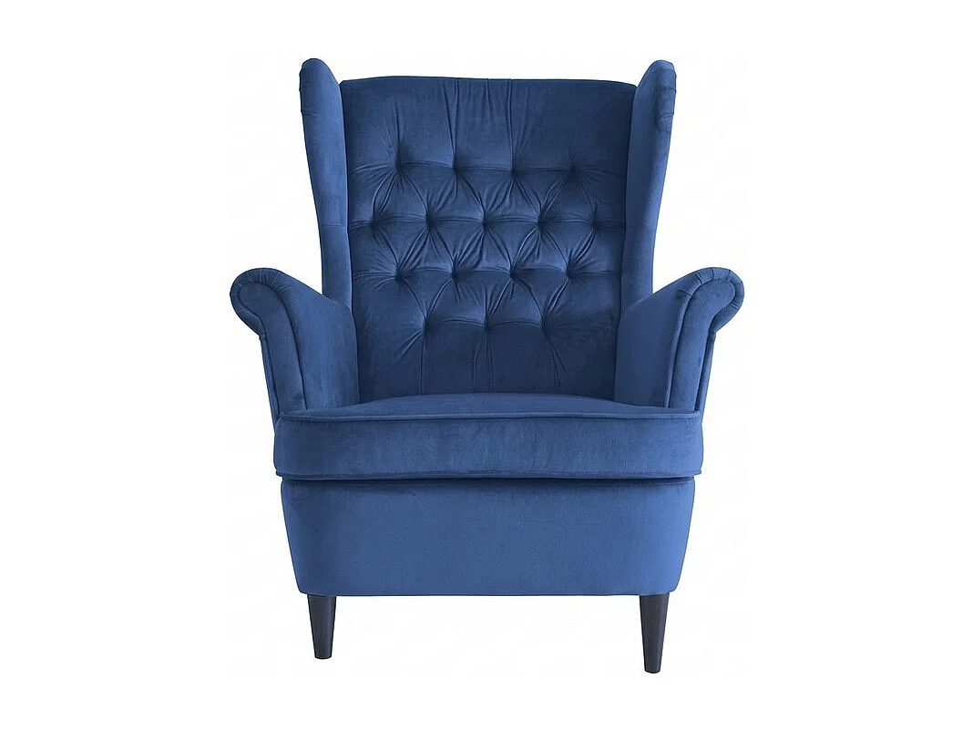 Fauteuil bergère en velours bleu capitonné Jolt