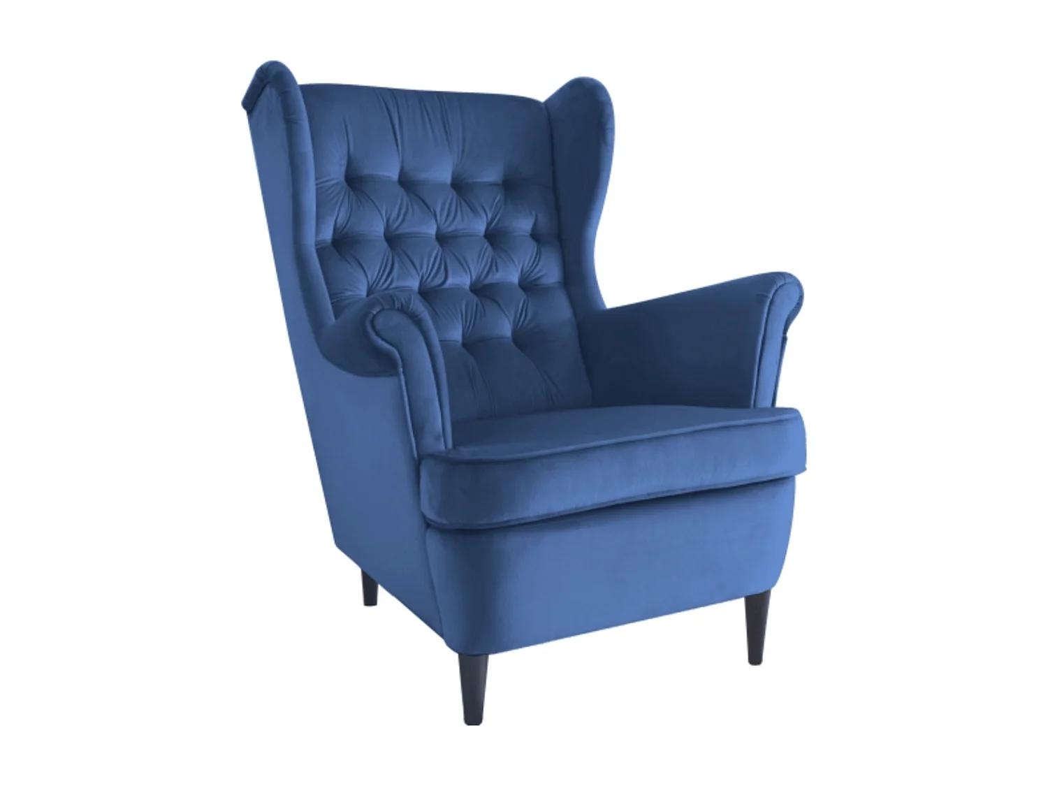 Fauteuil bergère en velours bleu capitonné Jolt