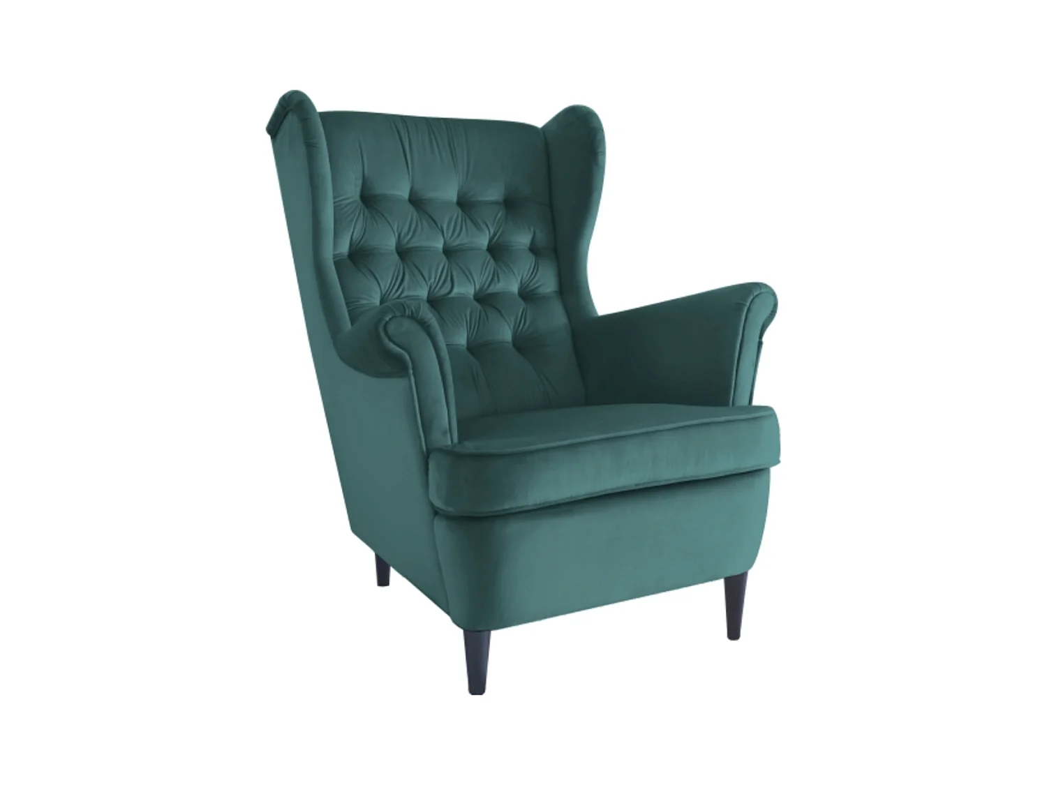 Fauteuil bergère capitonné en velours vert Jolt