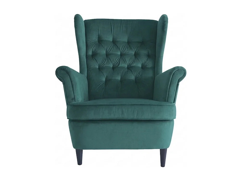 Fauteuil bergère capitonné en velours vert Jolt