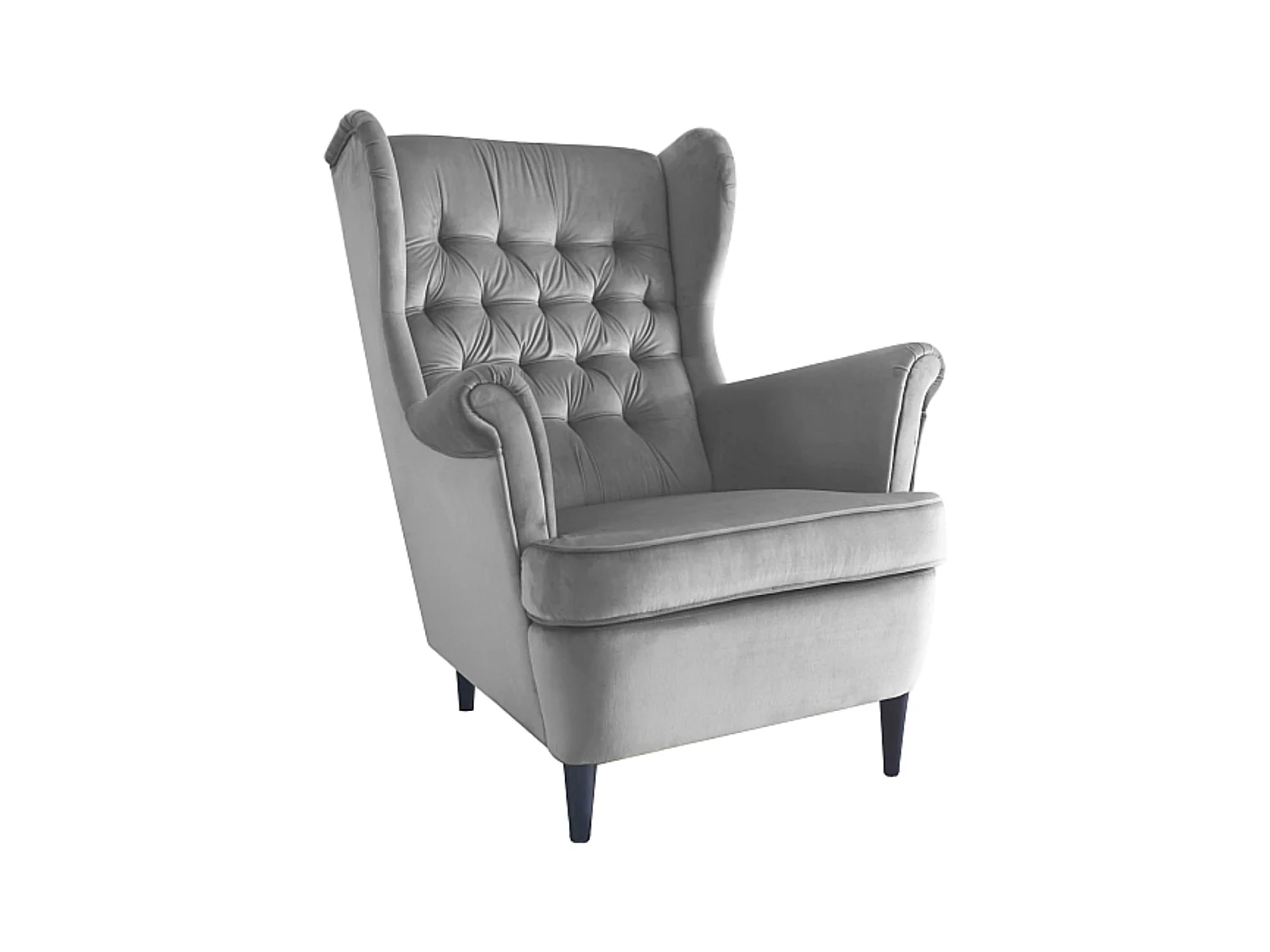 Fauteuil bergère capitonné velours gris Jolt