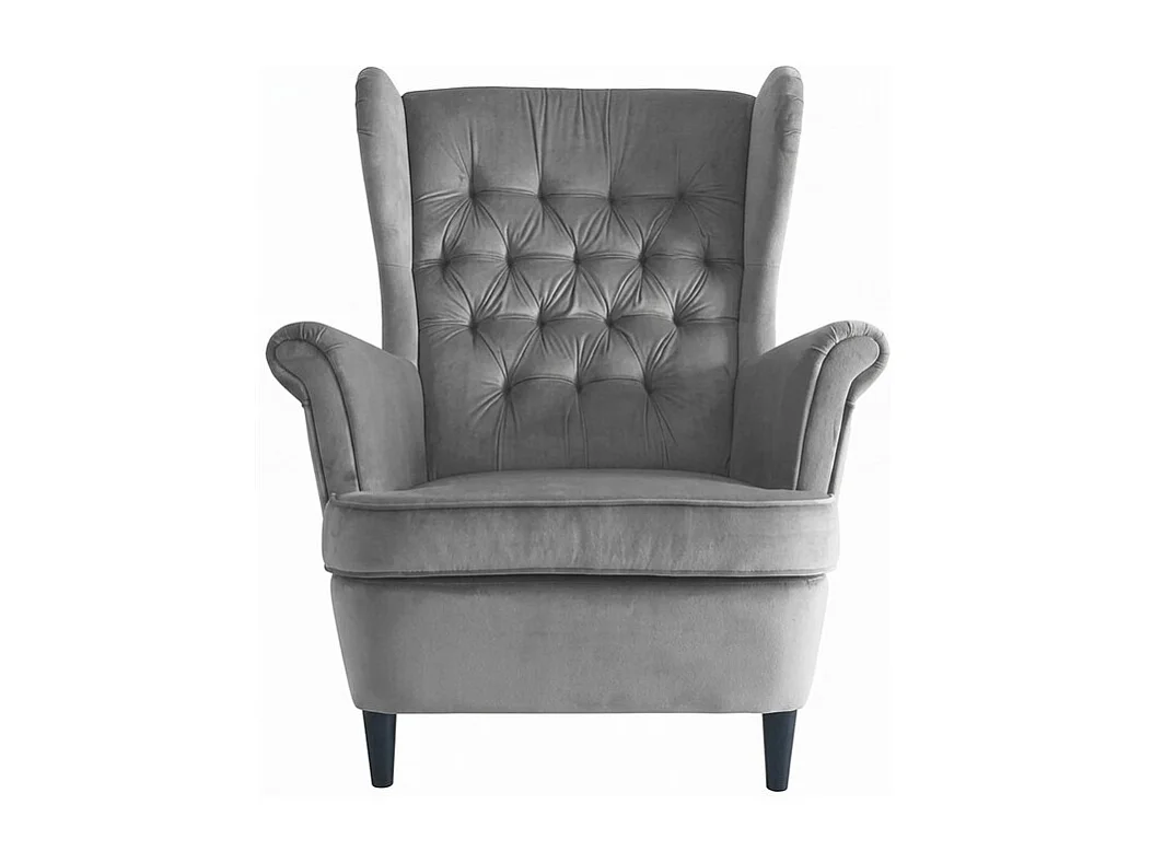 Fauteuil bergère capitonné velours gris Jolt