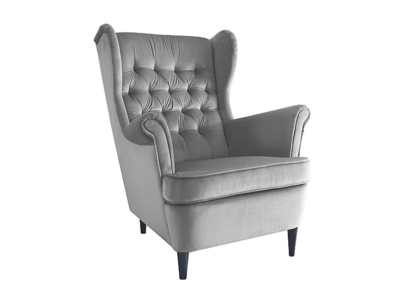 Fauteuil bergère capitonné velours gris Jolt