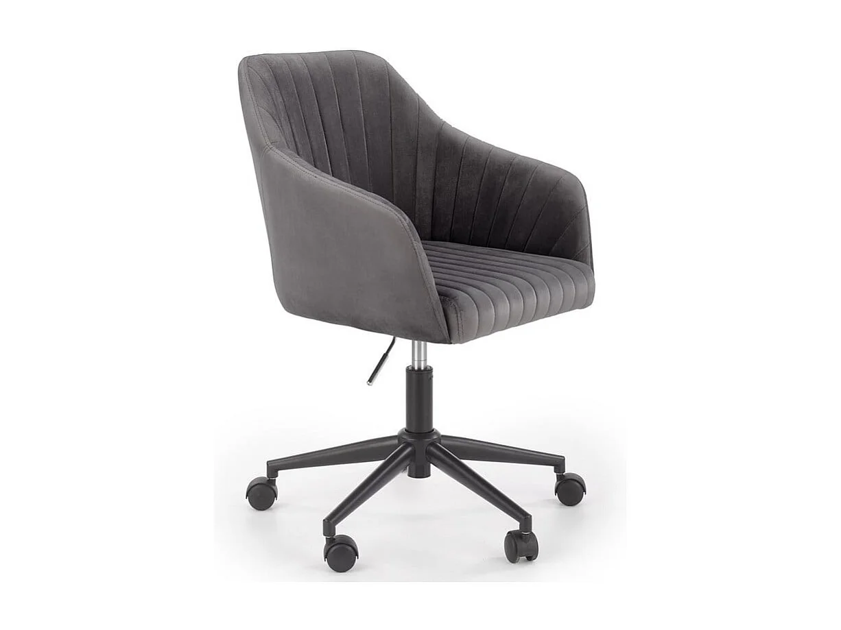 Fauteuil de bureau enfant avec accoudoirs en velours gris avec piètement noir à roulettes EZRA