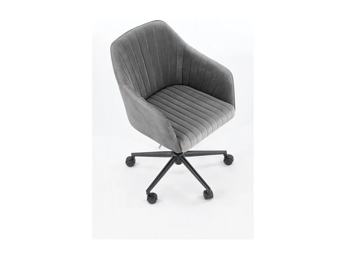 Fauteuil de bureau enfant avec accoudoirs en velours gris avec piètement noir à roulettes EZRA