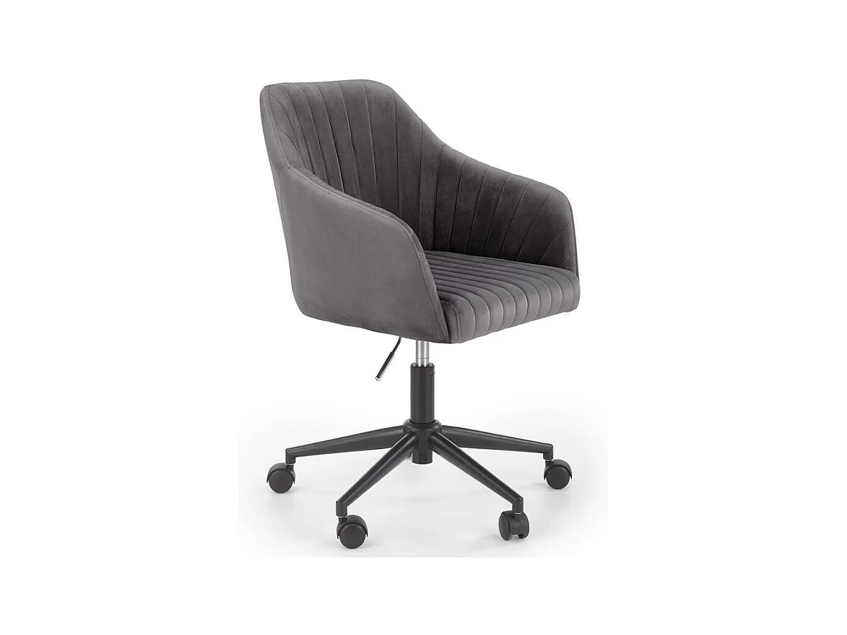 Fauteuil de bureau enfant avec accoudoirs en velours gris avec piètement noir à roulettes EZRA