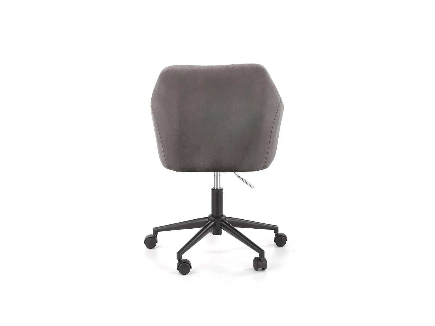 Silla de oficina infantil EZRA con reposabrazos de terciopelo gris y base negra con ruedas