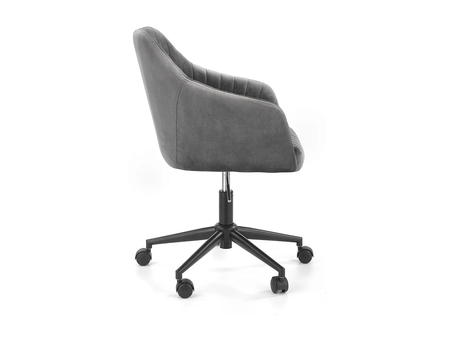 Silla de oficina infantil EZRA con reposabrazos de terciopelo gris y base negra con ruedas