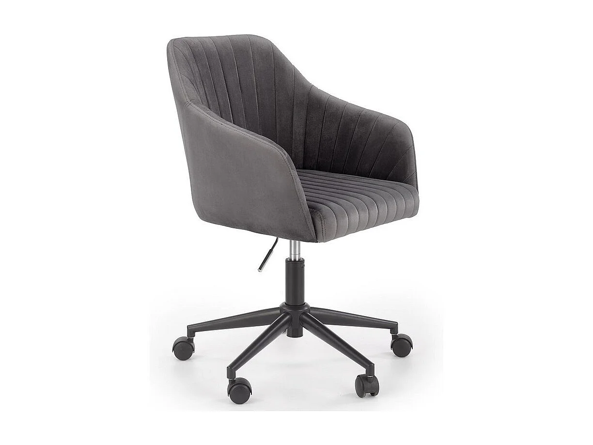 Sedia da ufficio per bambini EZRA con braccioli in velluto grigio e base nera con rotelle